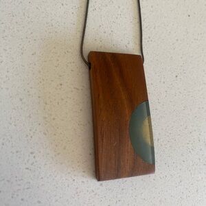 Unique Wooden Pendant with blue & yellow accent